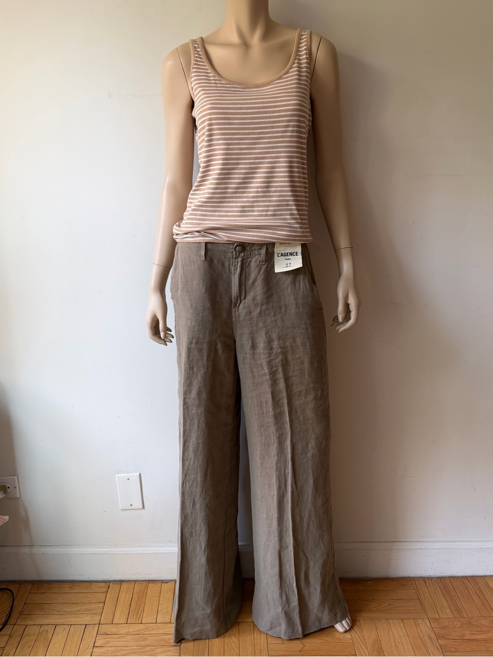NWT L'AGENCE Linen  Wide-Leg Pants  - Taupe